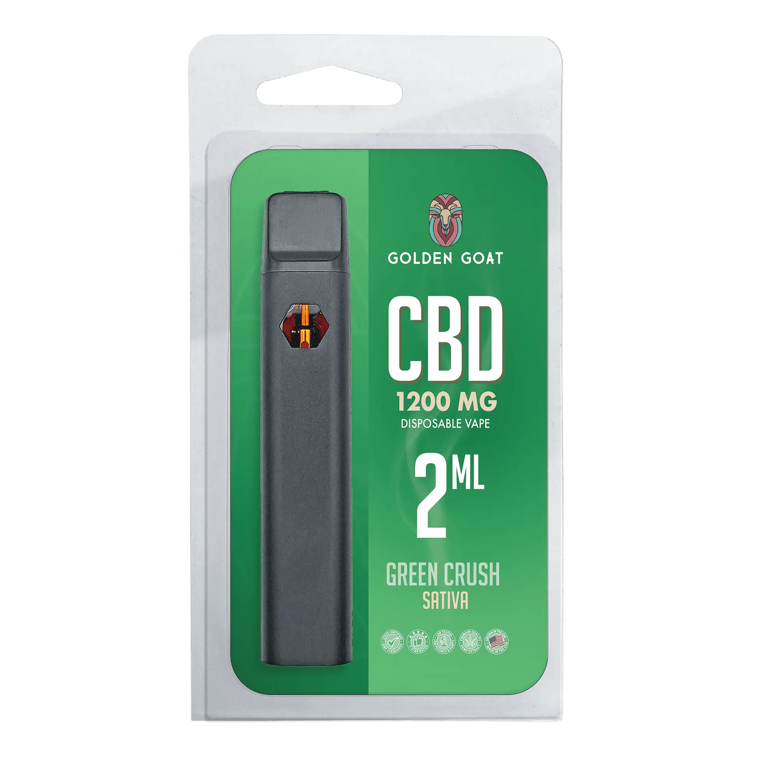 Golden Goat CBD Rechargeable Vape Device 1200MG, Green Crush (Sativa)